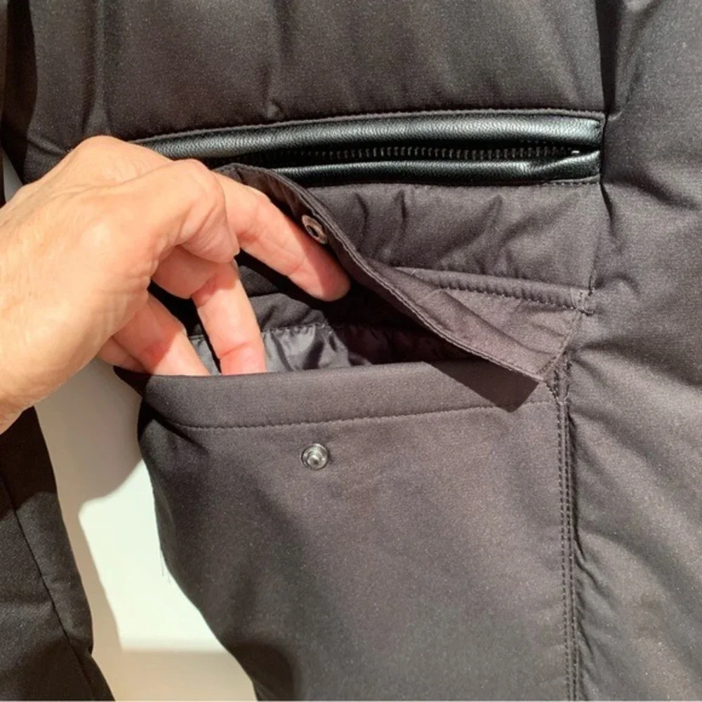 PRONTO UOMO. NWOT. Black jacket w/faux leather trim on shoulder. Three pockets.